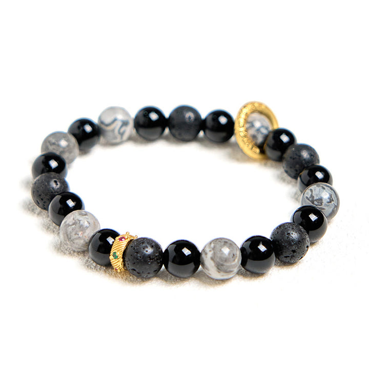 Buddha Stones Lava Rock Black Onyx Picasso Jasper Healing Bracelet - image 7