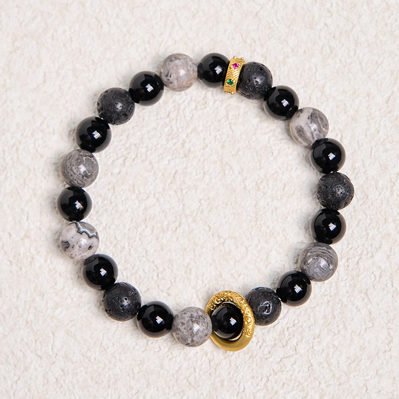 Buddha Stones Lava Rock Black Onyx Picasso Jasper Healing Bracelet - image 6