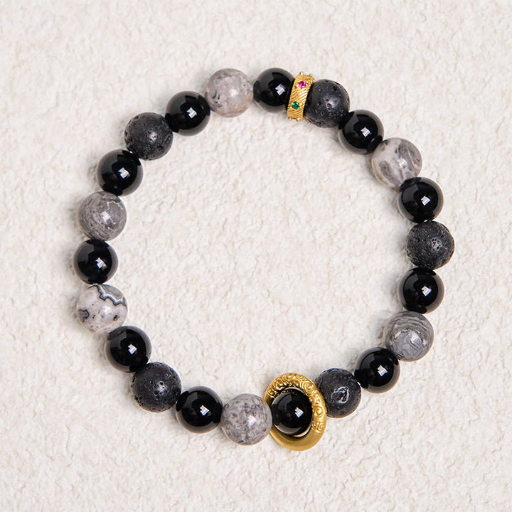 Buddha Stones Lava Rock Black Onyx Picasso Jasper Healing Bracelet - image 6