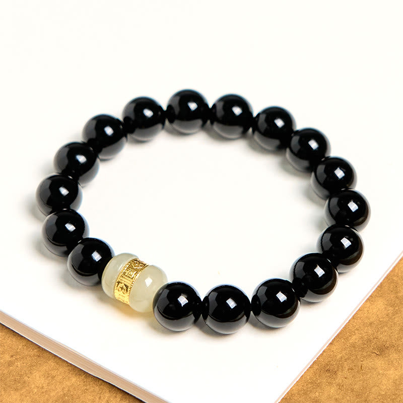 Buddha Stones Natural Black Onyx Jade Support Bracelet - Black Onyx(Wrist Circumference 14-16cm) - image 0