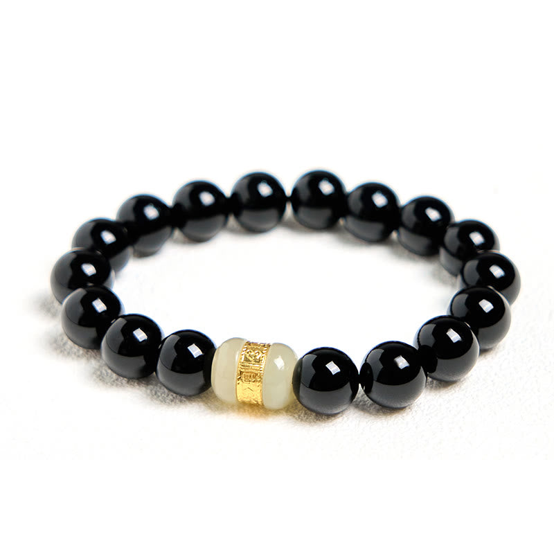 Buddha Stones Natural Black Onyx Jade Support Bracelet - image 1