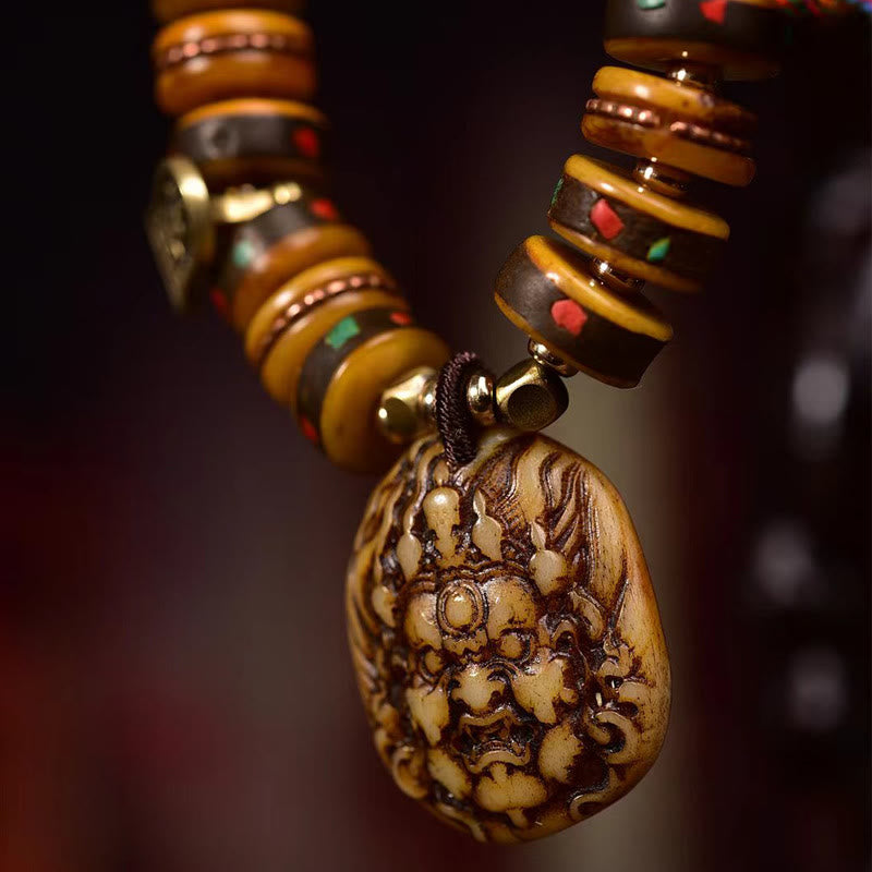 Buddha Stones Tibetan Camel Bone Dice Tassel Protection Bracelet - image 4