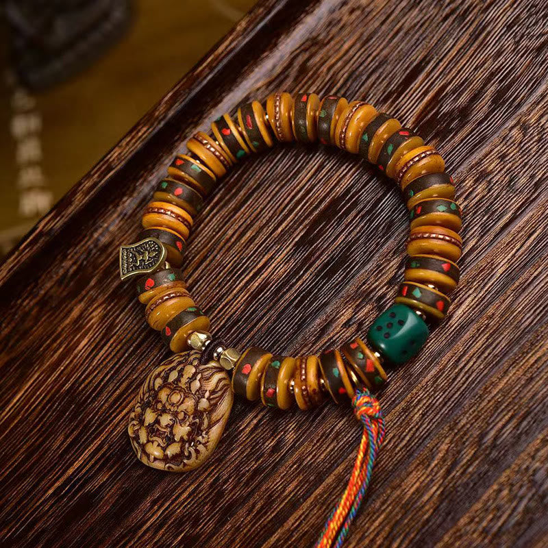Buddha Stones Tibetan Camel Bone Dice Tassel Protection Bracelet - image 1