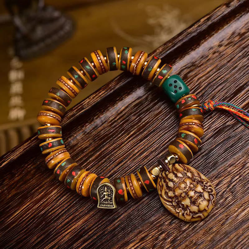 Buddha Stones Tibetan Camel Bone Dice Tassel Protection Bracelet - Camel Bone(Wrist Circumference: 14-16 cm) - image 0