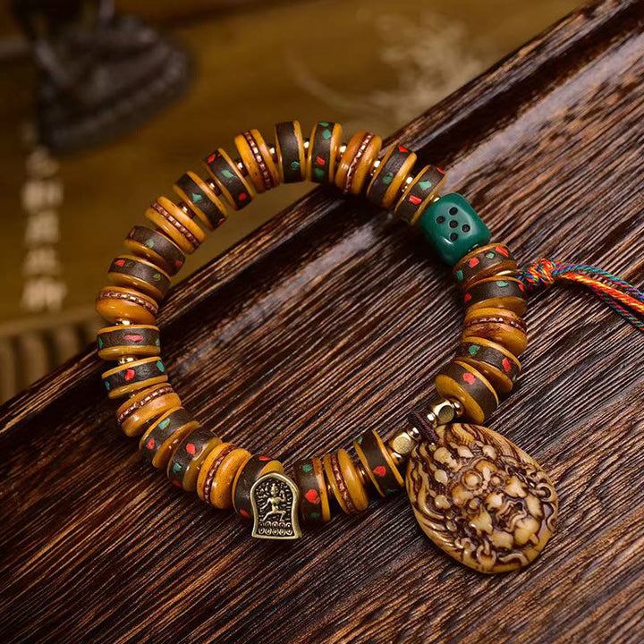 Buddha Stones Tibetan Camel Bone Dice Tassel Protection Bracelet - Camel Bone(Wrist Circumference: 14-16 cm) - image 0