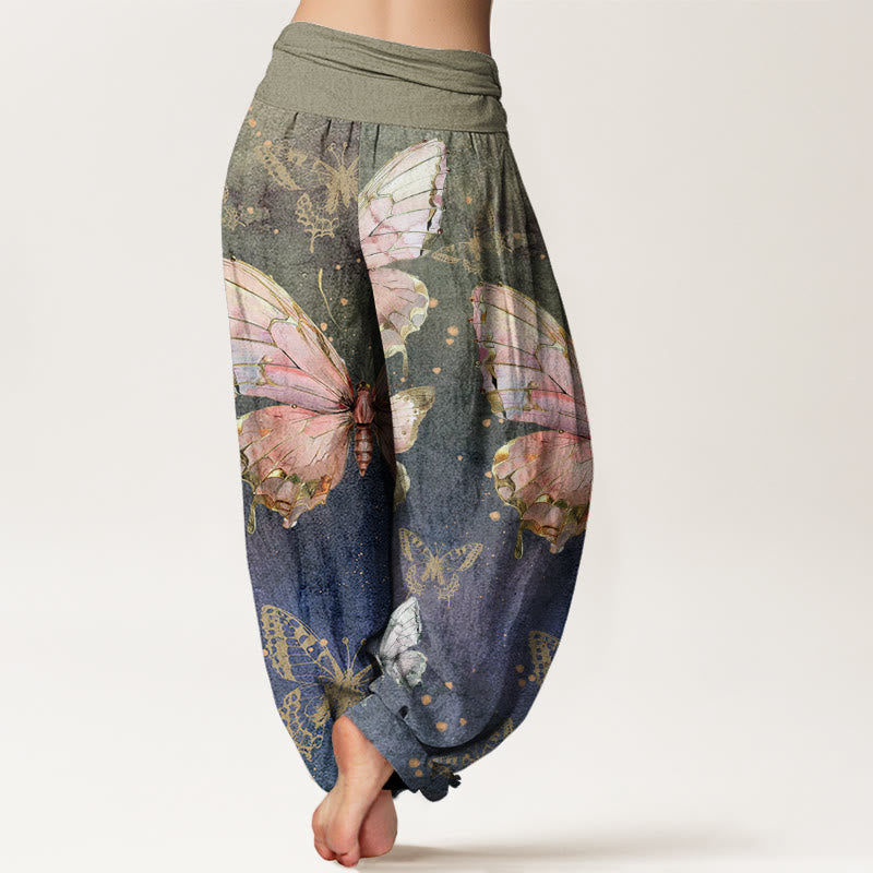 Buddha Stones Vintage Butterfly Pattern Women's Elastic Waist Harem Pants - image 1