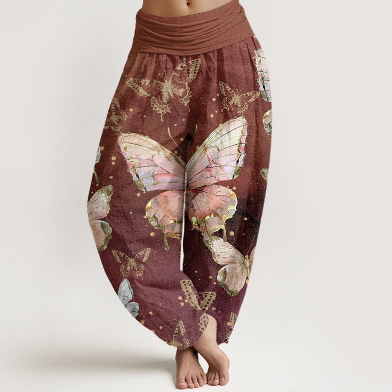 Buddha Stones Vintage Butterfly Pattern Women's Elastic Waist Harem Pants - Brown - US22，UK/AU26，EU54 (6XL) - image 4