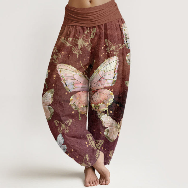 Buddha Stones Vintage Butterfly Pattern Women's Elastic Waist Harem Pants - Brown - US22，UK/AU26，EU54 (6XL) - image 4