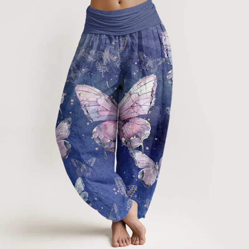 Buddha Stones Vintage Butterfly Pattern Women's Elastic Waist Harem Pants - SlateBlue - US22，UK/AU26，EU54 (6XL) - image 7