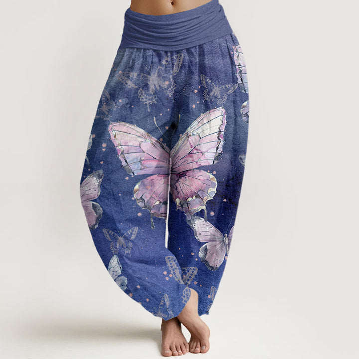 Buddha Stones Vintage Butterfly Pattern Women's Elastic Waist Harem Pants - SlateBlue - US22，UK/AU26，EU54 (6XL) - image 7