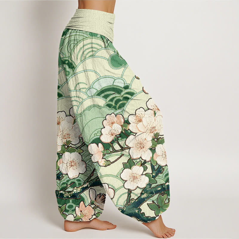Buddha Stones Cherry Blossom Wave Pattern Women's Elastic Waist Harem Pants - image 6
