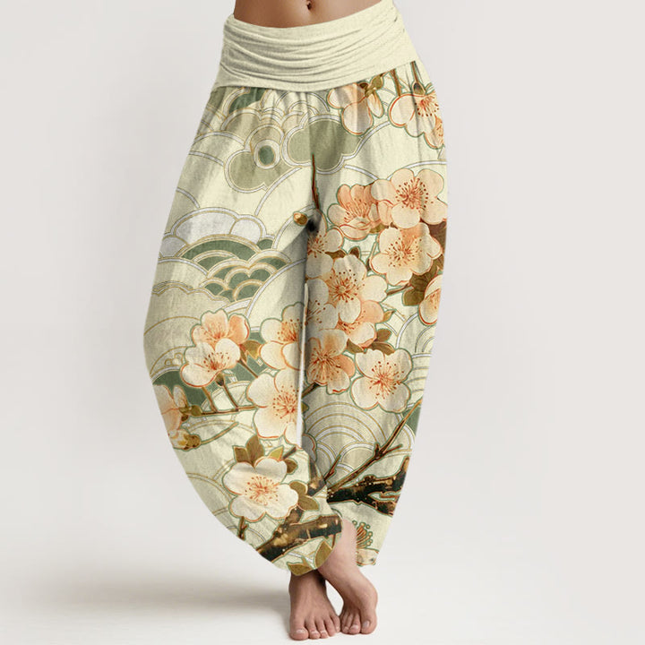 Buddha Stones Cherry Blossom Wave Pattern Women's Elastic Waist Harem Pants - OliveDrab - US22，UK/AU26，EU54 (6XL) - image 7