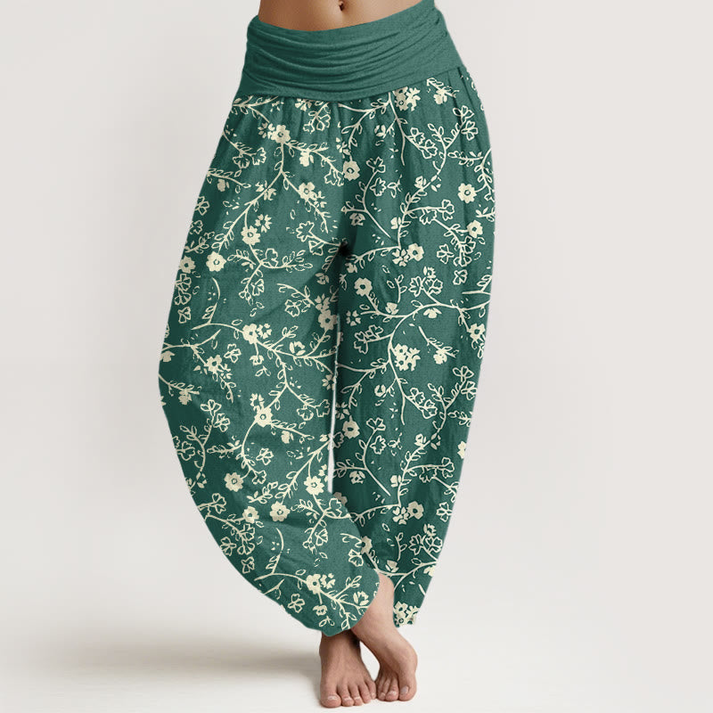 Buddha Stones Flower Branch Pattern Simple Design Women's Elastic Waist Harem Pants - SeaGreen - US22，UK/AU26，EU54 (6XL) - image 0