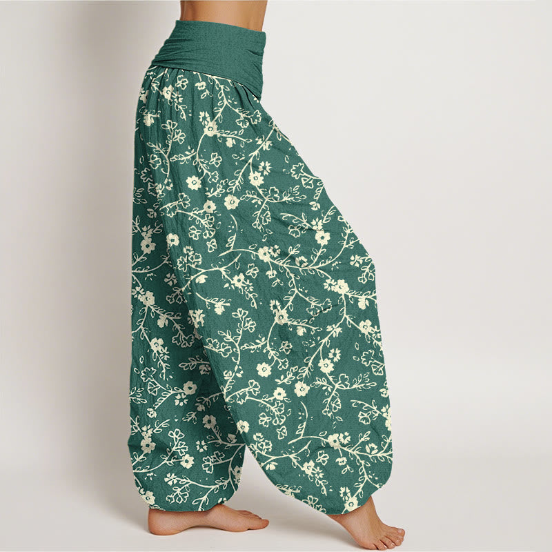 Buddha Stones Flower Branch Pattern Simple Design Women's Elastic Waist Harem Pants - image 2