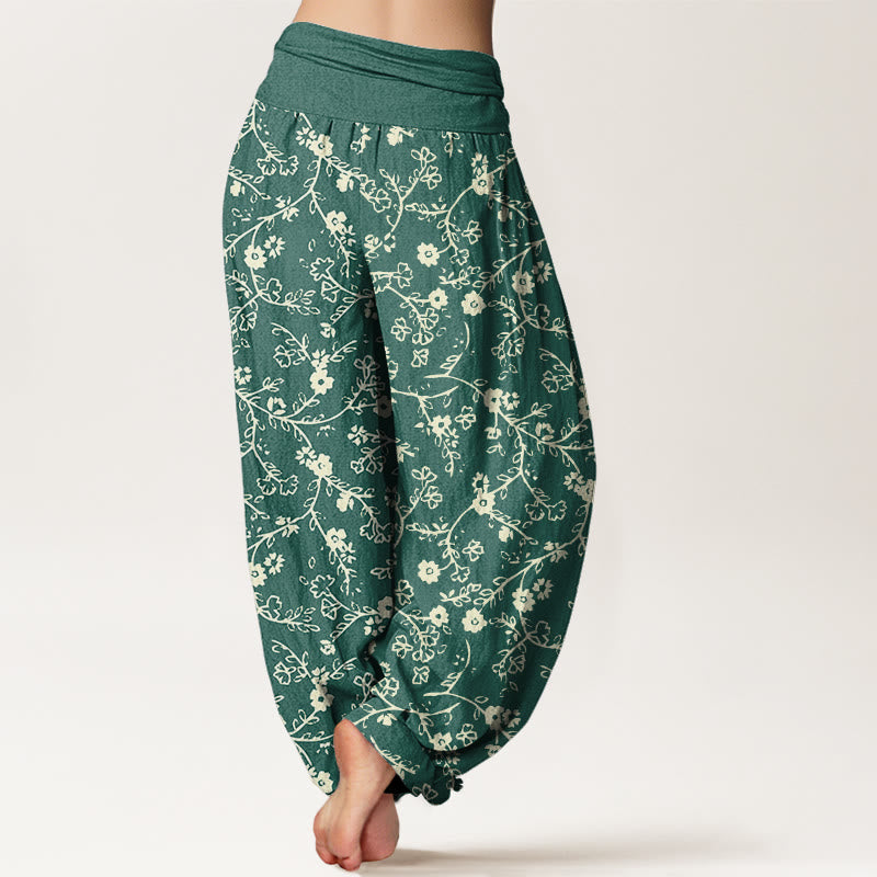 Buddha Stones Flower Branch Pattern Simple Design Women's Elastic Waist Harem Pants - image 1