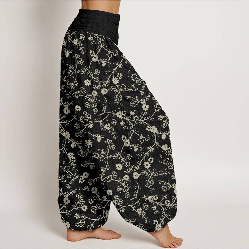 Buddha Stones Flower Branch Pattern Simple Design Women's Elastic Waist Harem Pants - image 6