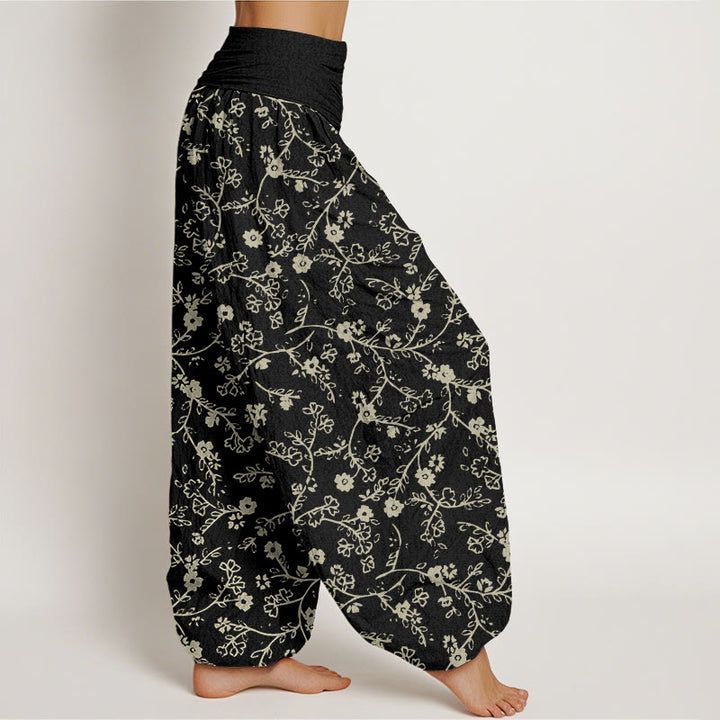 Buddha Stones Flower Branch Pattern Simple Design Women's Elastic Waist Harem Pants - image 6