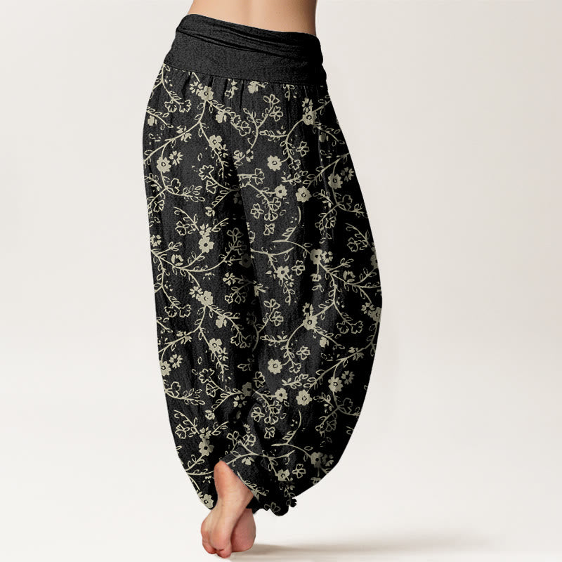 Buddha Stones Flower Branch Pattern Simple Design Women's Elastic Waist Harem Pants - image 5