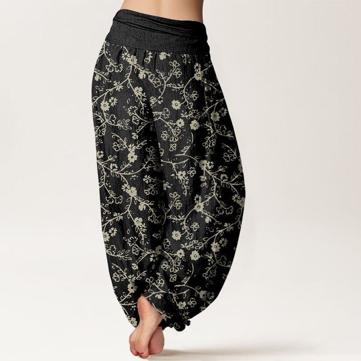 Buddha Stones Flower Branch Pattern Simple Design Women's Elastic Waist Harem Pants - image 5