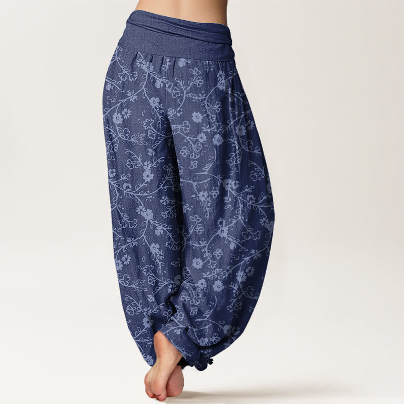 Buddha Stones Flower Branch Pattern Simple Design Women's Elastic Waist Harem Pants - image 8