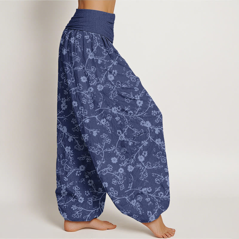 Buddha Stones Flower Branch Pattern Simple Design Women's Elastic Waist Harem Pants - image 9