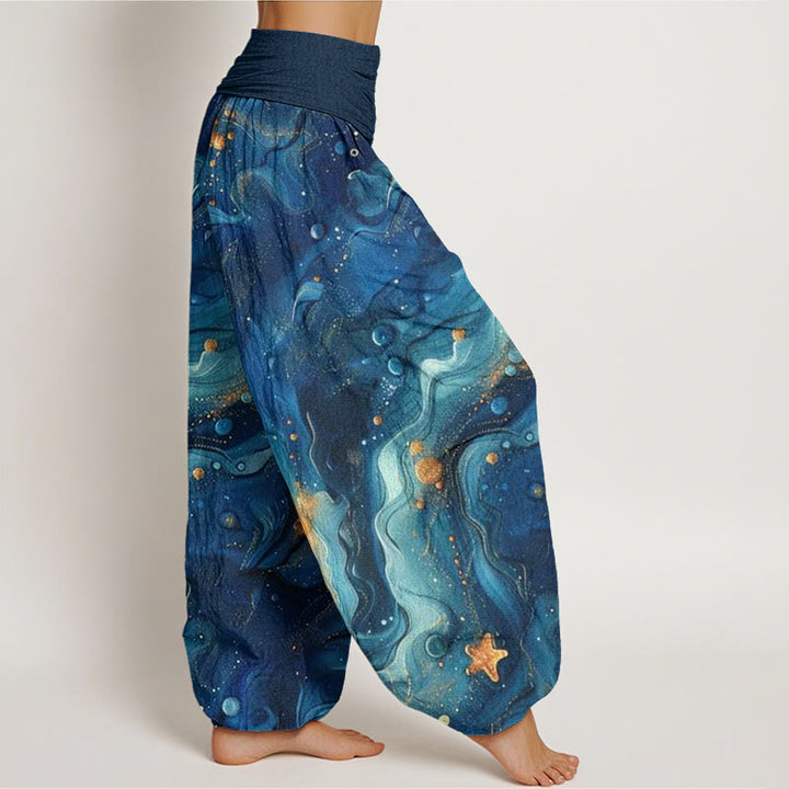 Buddha Stones Oceanic Golde Star Pattern Women's Elastic Waist Harem Pants - image 2