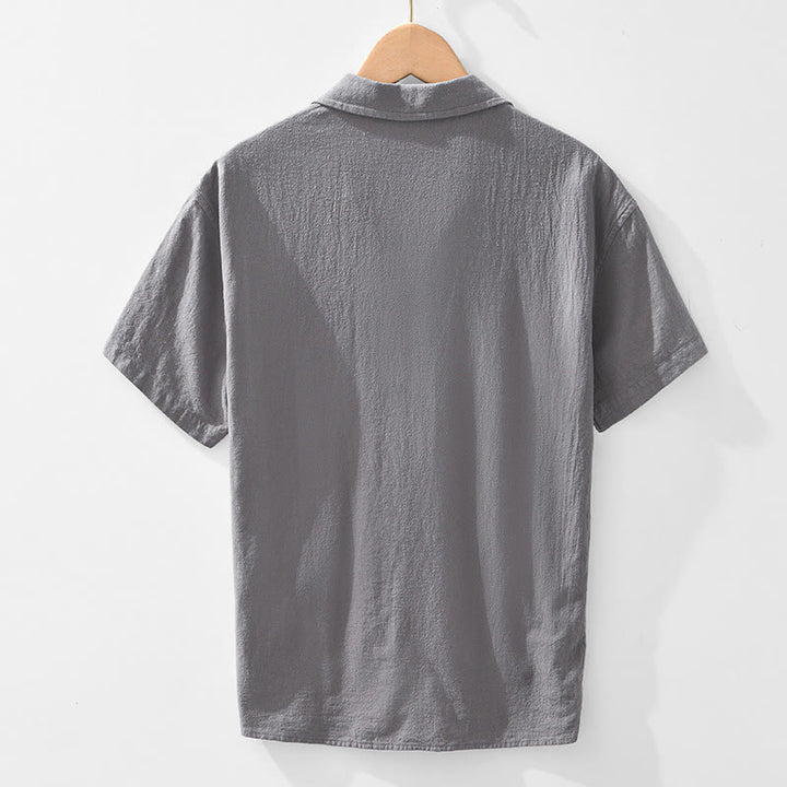 Buddha Stones Vintage Plain Simple Design Men's Short Sleeve Cotton Linen Shirt Clothing With Pockets - image 1