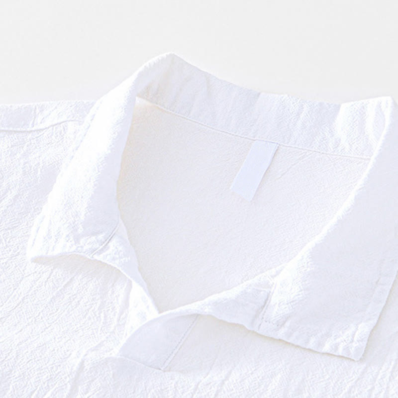 Buddha Stones Vintage Plain Simple Design Men's Short Sleeve Cotton Linen Shirt Clothing With Pockets - image 14
