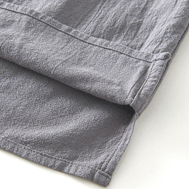 Buddha Stones Vintage Plain Simple Design Men's Short Sleeve Cotton Linen Shirt Clothing With Pockets - image 5