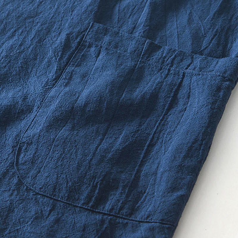 Buddha Stones Vintage Plain Simple Design Men's Short Sleeve Cotton Linen Shirt Clothing With Pockets - image 10
