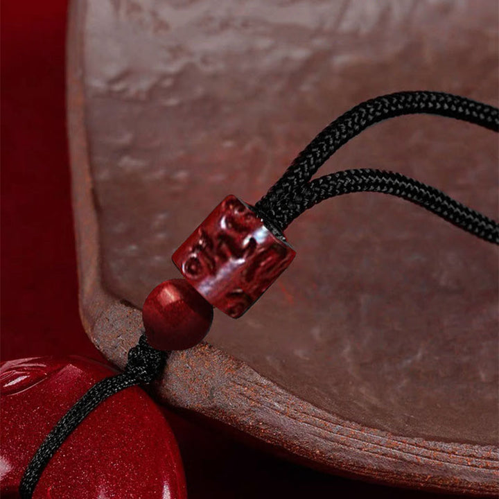 Buddha Stones Natural Cinnabar Lotus Peace Buckle Blessing Necklace String Pendant - image 4