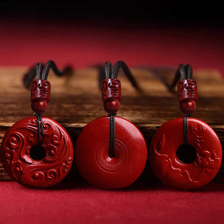 Buddha Stones Natural Cinnabar Lotus Peace Buckle Blessing Necklace String Pendant - image 1