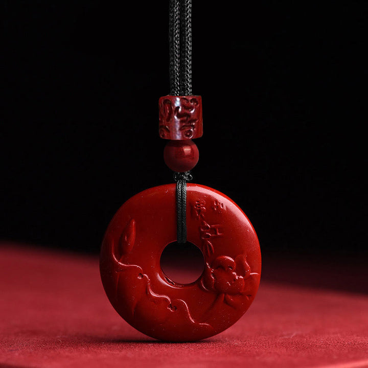 Buddha Stones Natural Cinnabar Lotus Peace Buckle Blessing Necklace String Pendant - Cinnabar Lotus - image 5