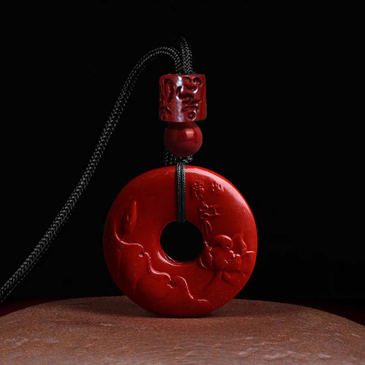 Buddha Stones Natural Cinnabar Lotus Peace Buckle Blessing Necklace String Pendant - image 6