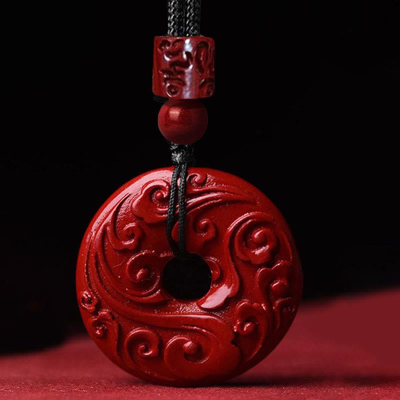 Buddha Stones Natural Cinnabar Lotus Peace Buckle Blessing Necklace String Pendant - image 2