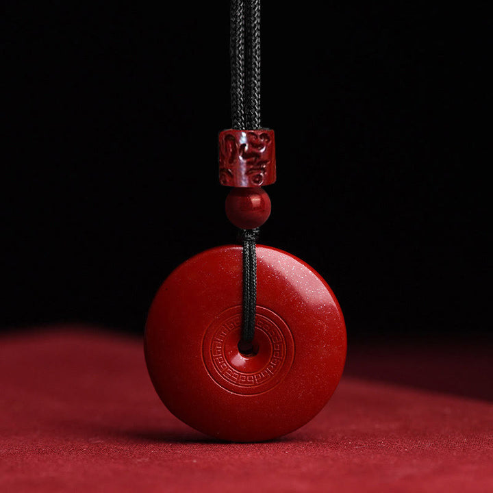 Buddha Stones Natural Cinnabar Lotus Peace Buckle Blessing Necklace String Pendant - Cinnabar - image 8