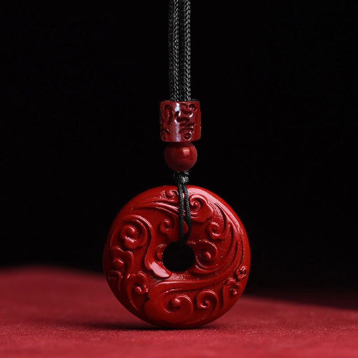 Buddha Stones Natural Cinnabar Lotus Peace Buckle Blessing Necklace String Pendant - Cinnabar Auspicious Clouds - image 0