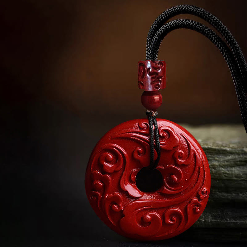 Buddha Stones Natural Cinnabar Lotus Peace Buckle Blessing Necklace String Pendant - image 3