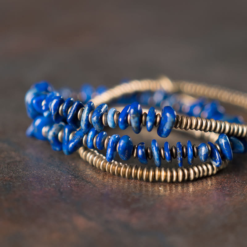 Buddha Stones Irregular Shape Triple Wrap Lazurite Lapis Lazuli Balance Bracelet - image 7