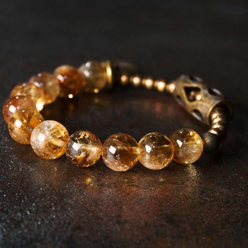 Buddha Stones Daily Retro 10mm Citrine Beads Protection Bracelet - Citrine-0.39in(Wrist Circumference: 6.7-6.9in) - image 0