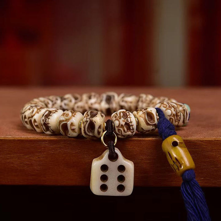 Buddha Stones Tibetan Camel Bone Garuda Carved Protection Tassel Bracelet - image 10