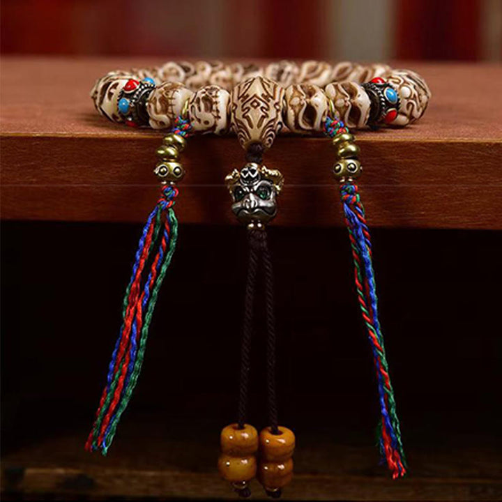Buddha Stones Tibetan Camel Bone Garuda Carved Protection Tassel Bracelet - image 4
