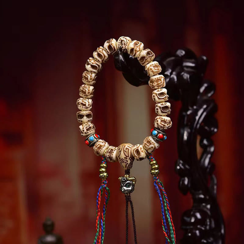 Buddha Stones Tibetan Camel Bone Garuda Carved Protection Tassel Bracelet - image 3