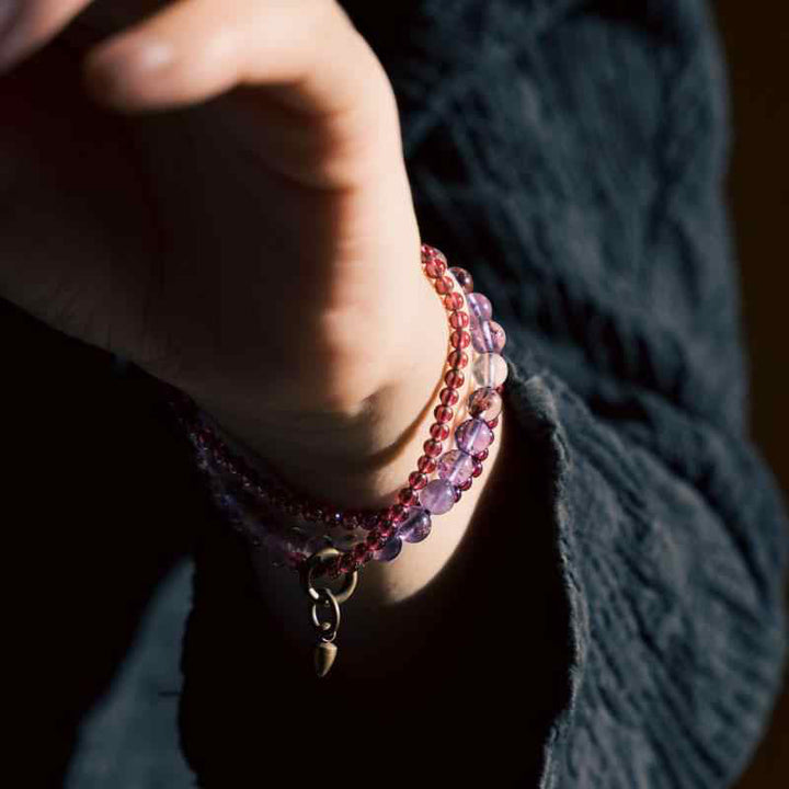 Buddha Stones Retro 6mm Amethyst 4mm Garnet Multilayer Balance Bracelet - image 9