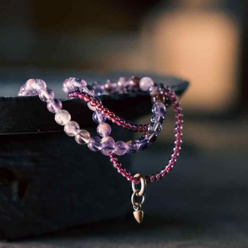 Buddha Stones Retro 6mm Amethyst 4mm Garnet Multilayer Balance Bracelet - 0.39in Amethyst & 0.16in Garnet(Wrist Circumference: 6.7-6.9in) - image 0