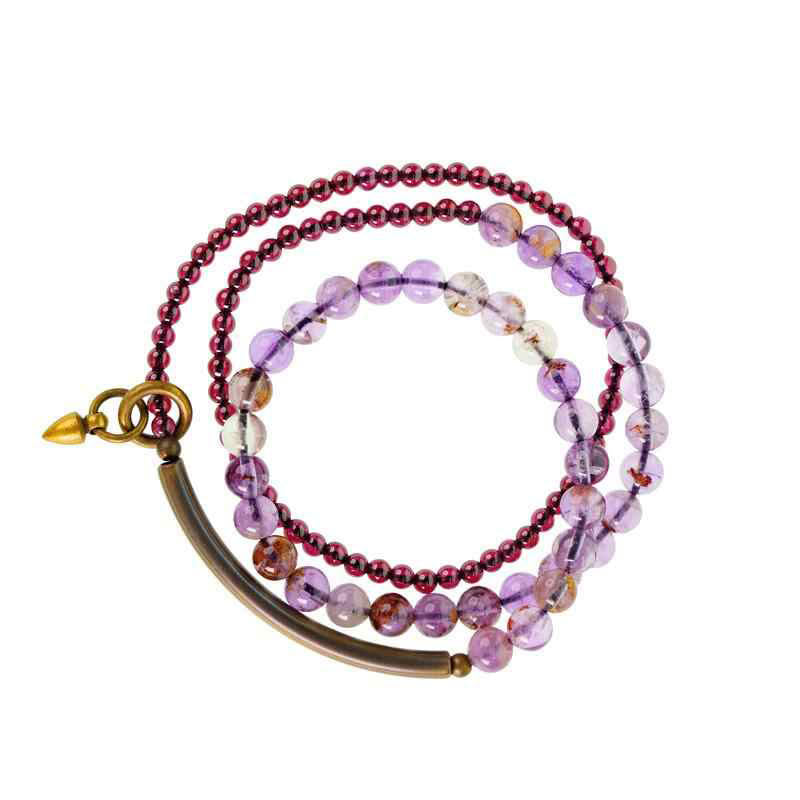 Buddha Stones Retro 6mm Amethyst 4mm Garnet Multilayer Balance Bracelet - image 14