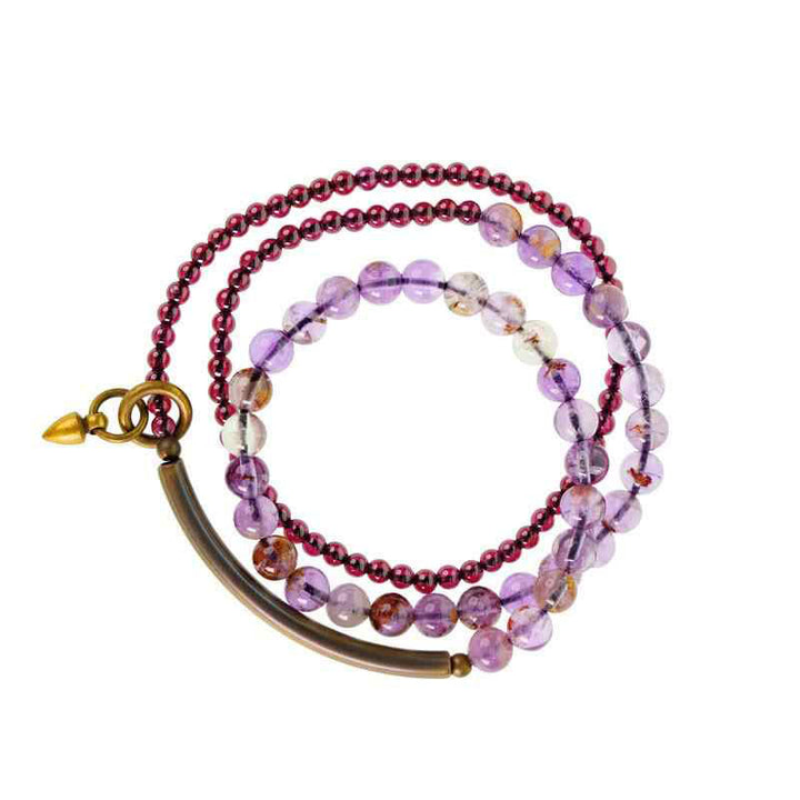 Buddha Stones Retro 6mm Amethyst 4mm Garnet Multilayer Balance Bracelet - image 14