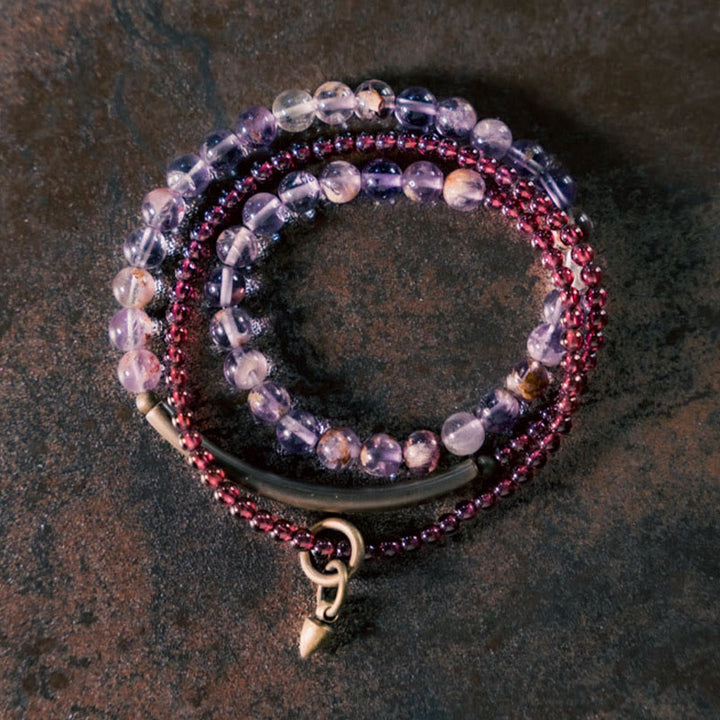 Buddha Stones Retro 6mm Amethyst 4mm Garnet Multilayer Balance Bracelet - image 2