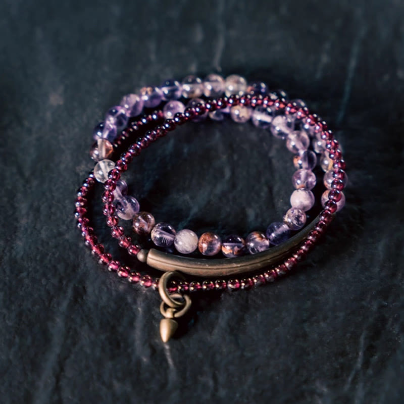 Buddha Stones Retro 6mm Amethyst 4mm Garnet Multilayer Balance Bracelet - image 1