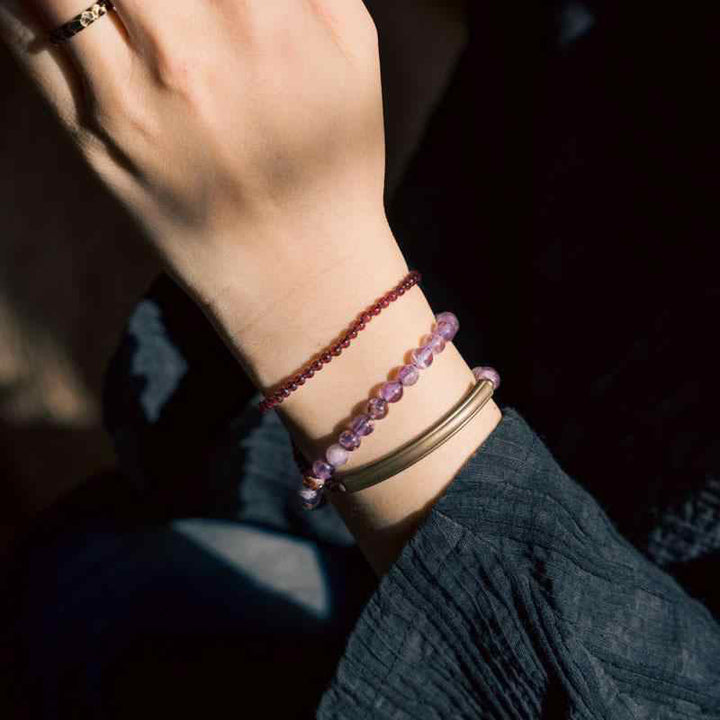 Buddha Stones Retro 6mm Amethyst 4mm Garnet Multilayer Balance Bracelet - image 11